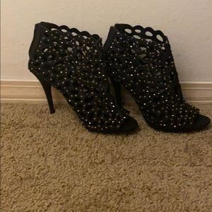 Zigi soho black jeweled open toe heels